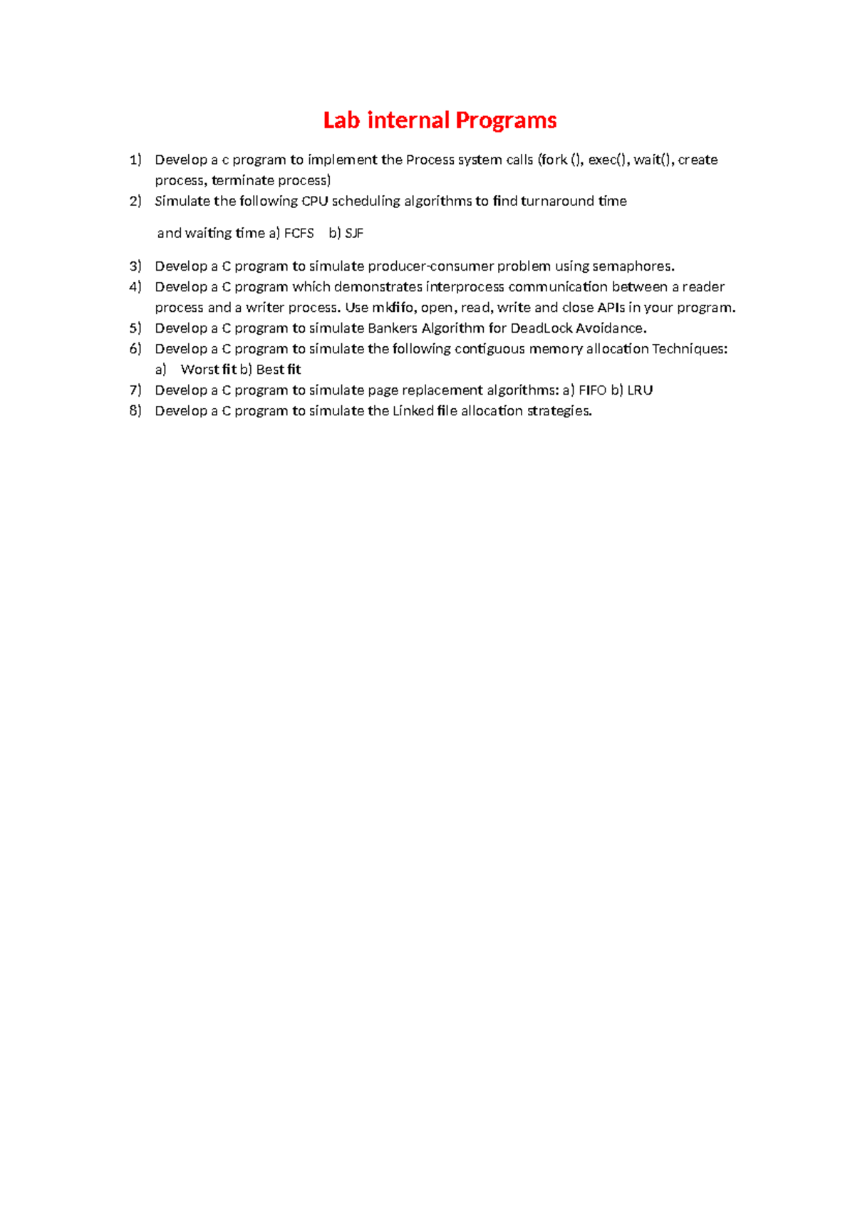 Lab Programs for Internals 1: C Programming & CPU Scheduling - Studocu