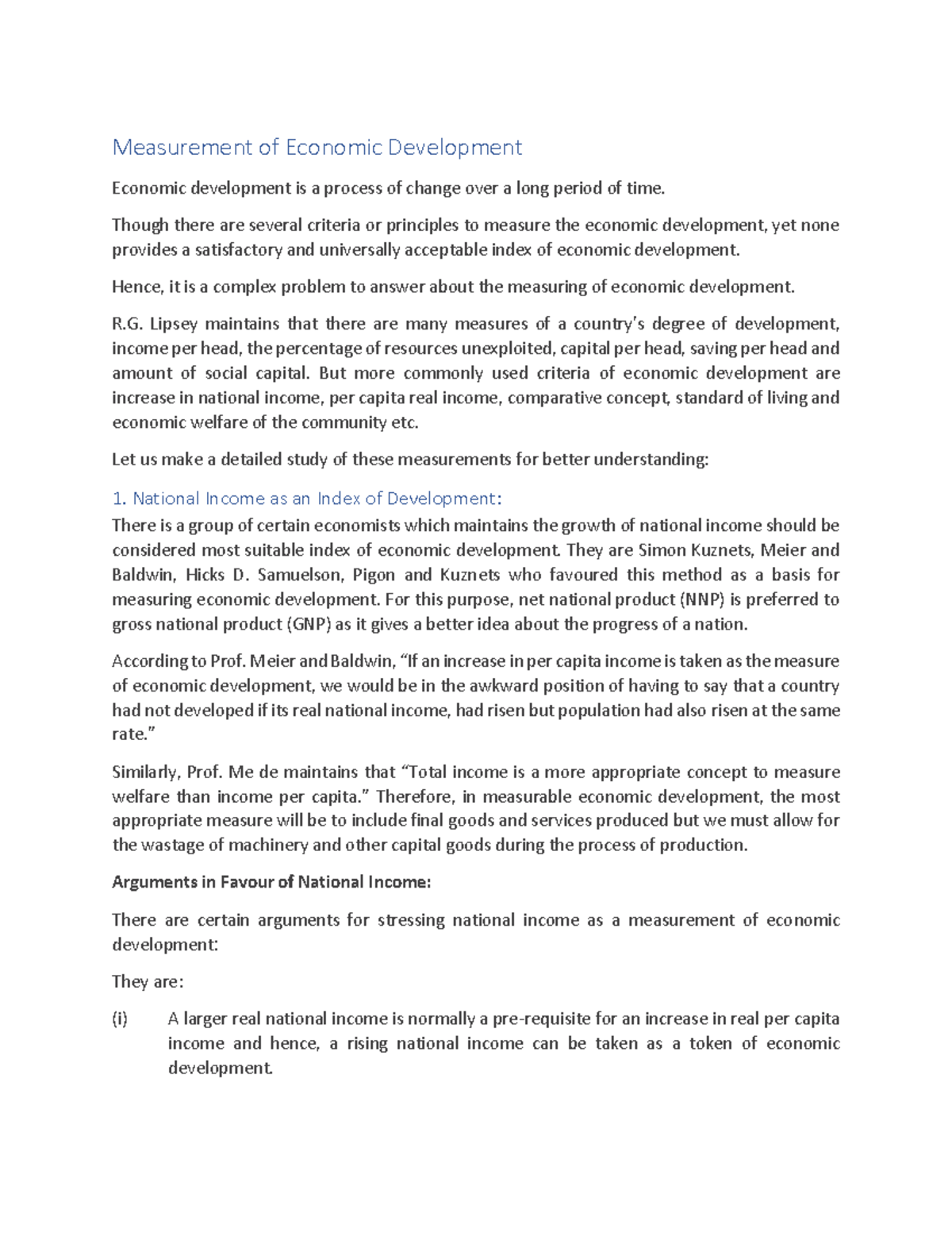 Measurement of Economic Development - Measurement of Economic ...