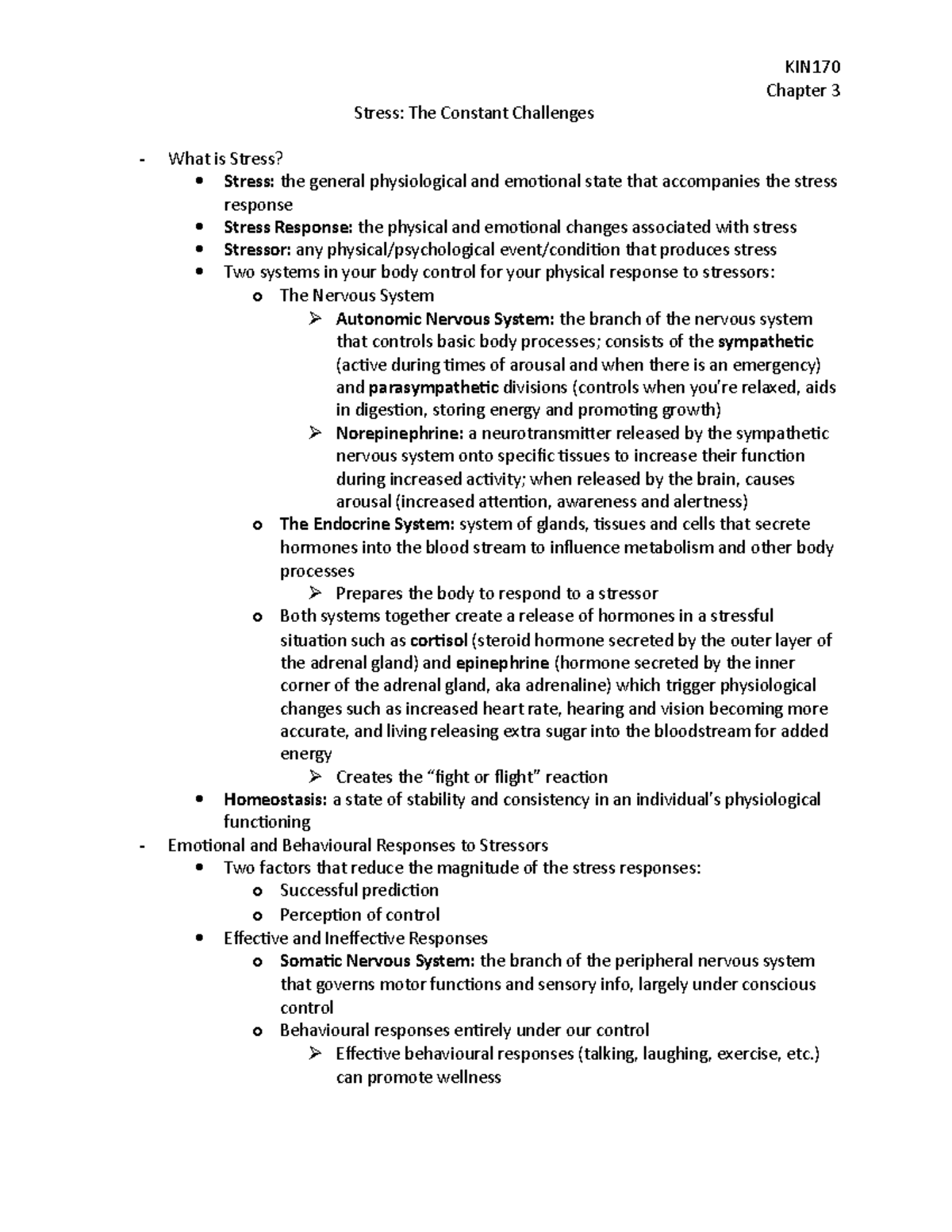 Chapter 3 - Summary on Stress: Managing Challenges in Health - Studocu