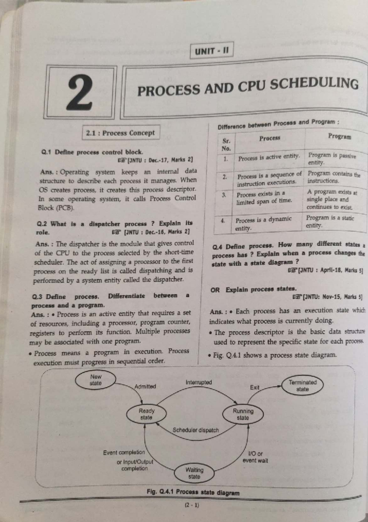 OS Decode UNIT 2: Process and CPU Scheduling Study Material - Studocu