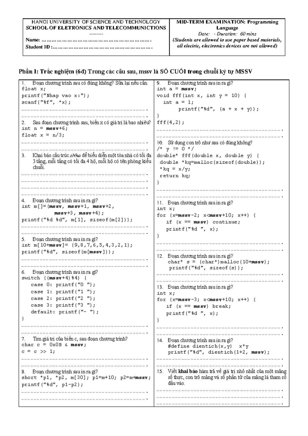 Midterm 1 - Programming Language Exam Questions - Studocu