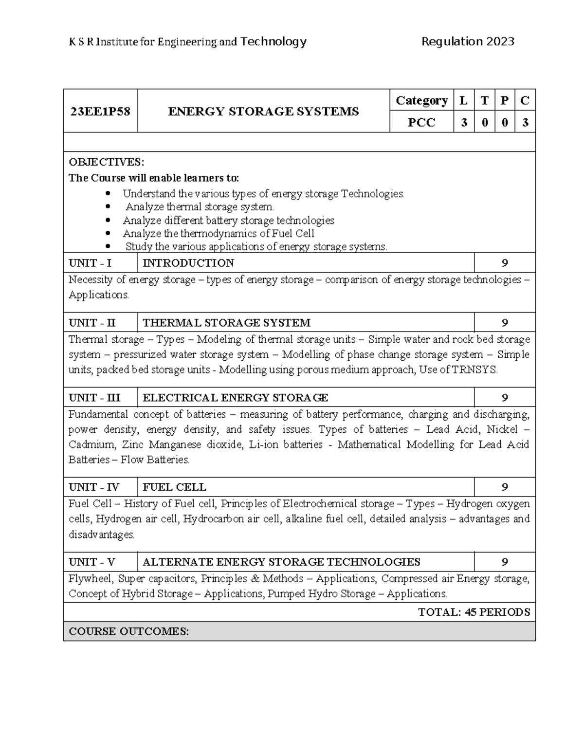 23EE1P58 Energy Storage Systems - Course Overview & Objectives - Studocu