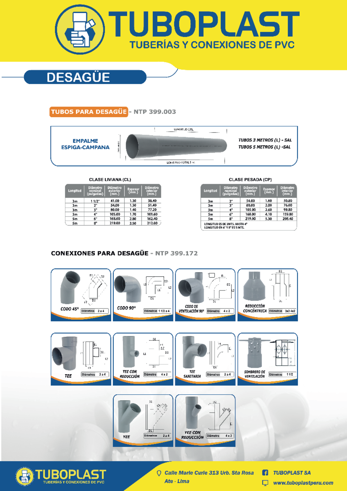 Ficha Técnica de Tuberías de PVC para Desagüe - CL/CP - Document Preview