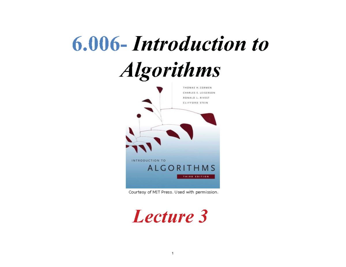 MIT6 006F11 Lecture 3: Sorting Algorithms and Their Applications - Studocu