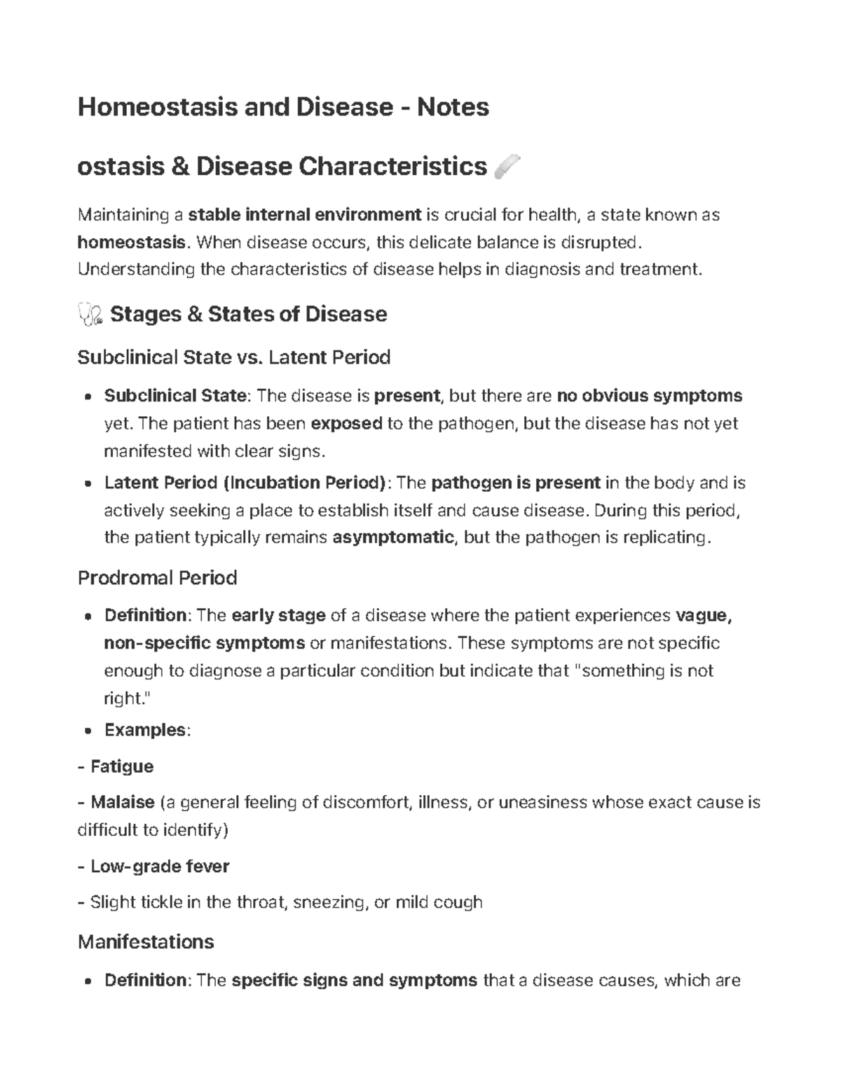 Homeostasis and Disease: Key Concepts and Characteristics Notes - Studocu