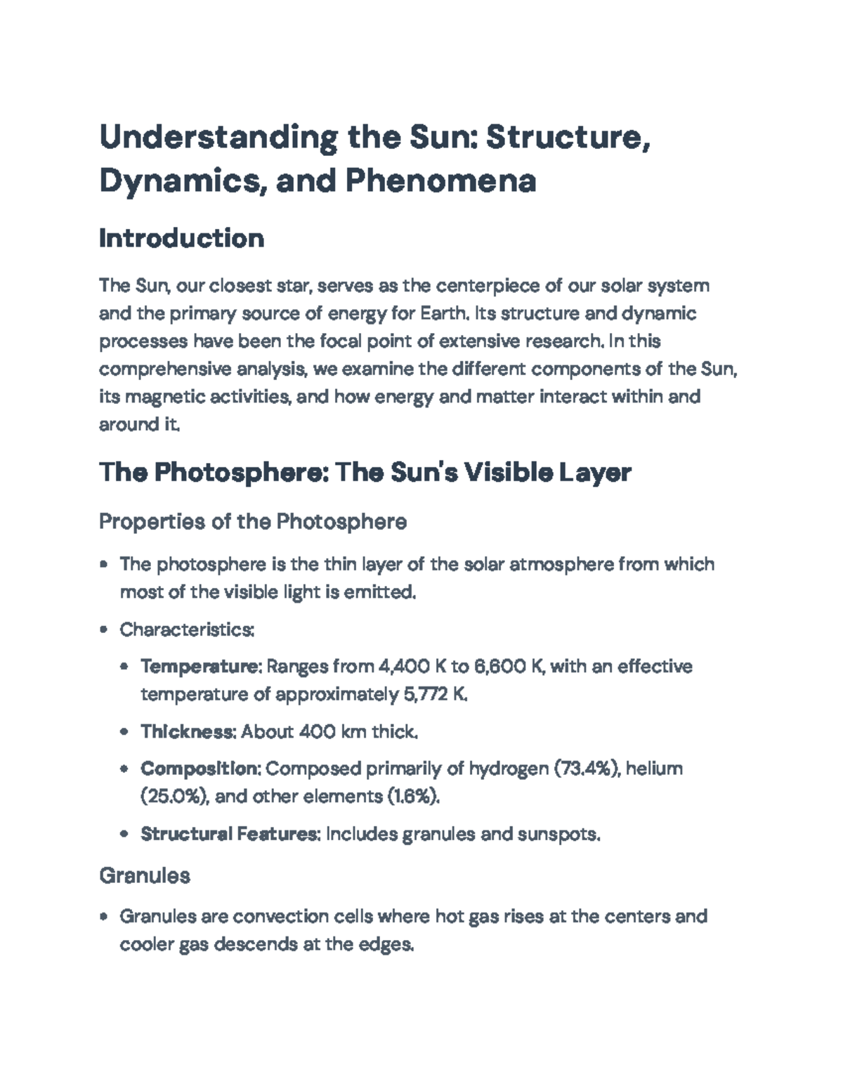 Understanding the Sun: Structure, Dynamics, and Solar Phenomena ...