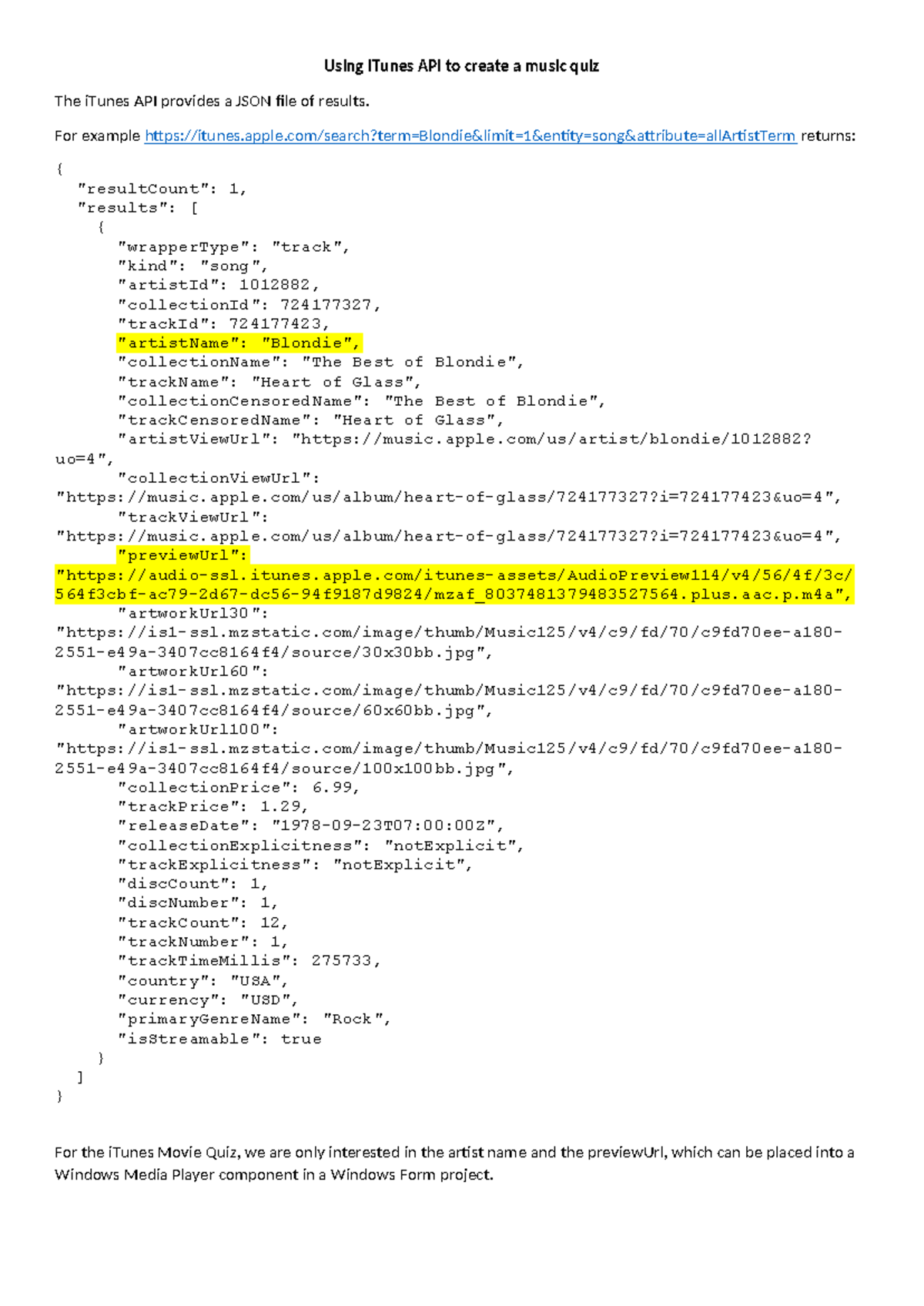 Using iTunes API for Music Quiz Development (CS101 Final Project) - Studocu