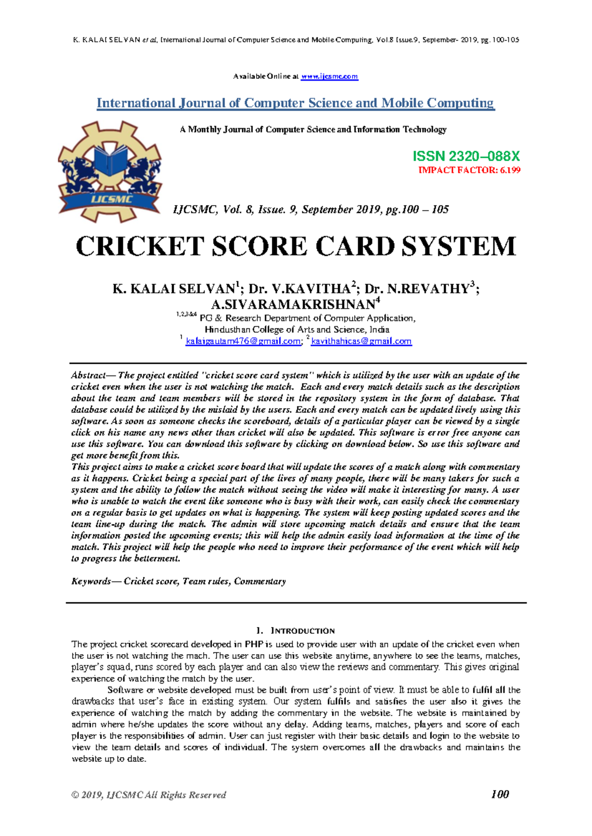 Cricket Score Card System Documentation - V8I92019 11 - Studocu