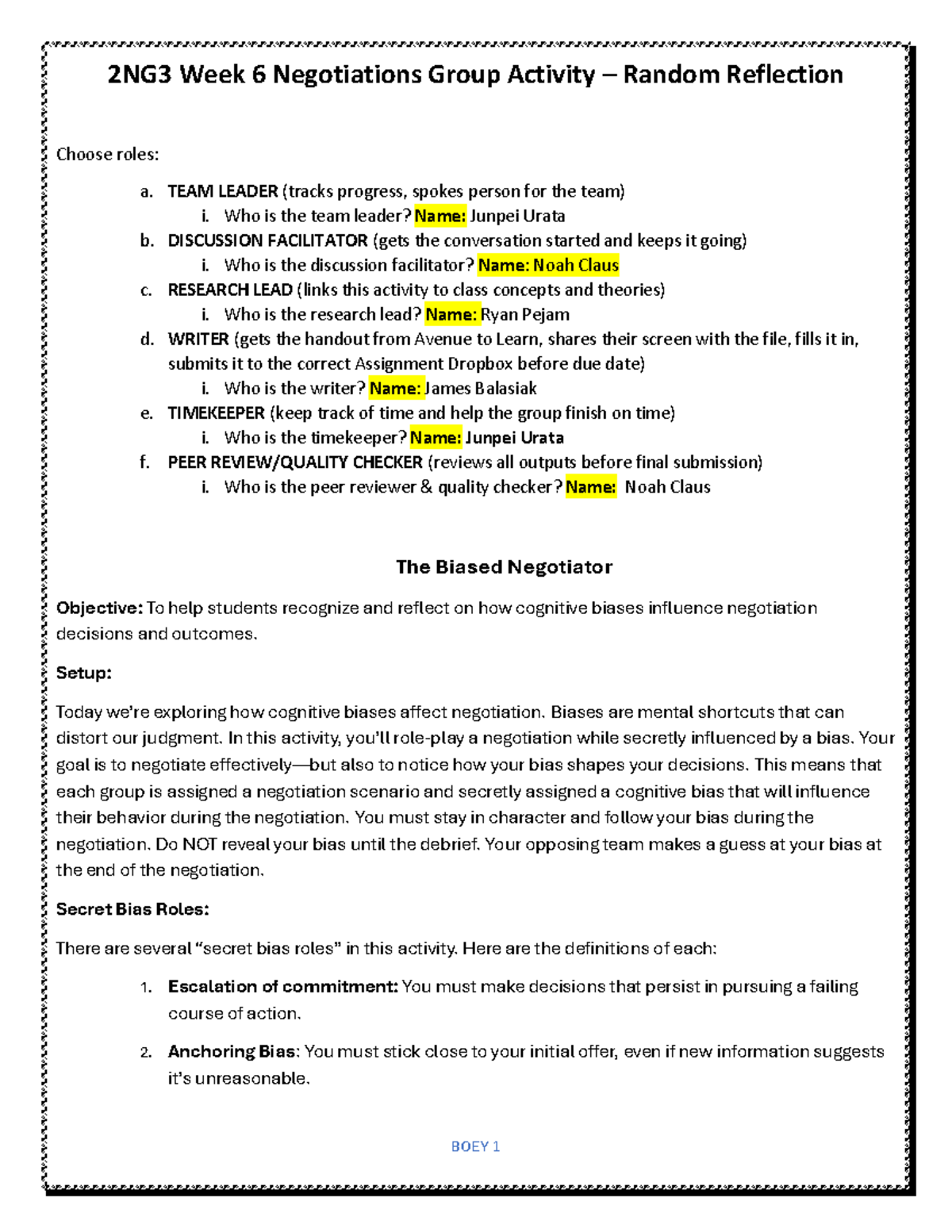 2NG3 Week 6 Group Activity: Negotiation Bias Reflection - Studocu