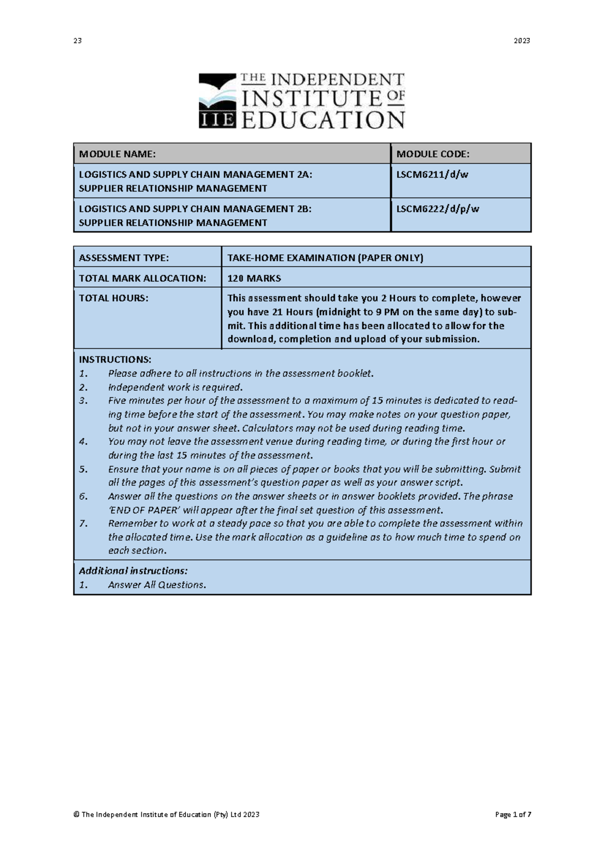 LSCM6222Ea Final Exam: Logistics & Supply Chain Management 2023 - Studocu