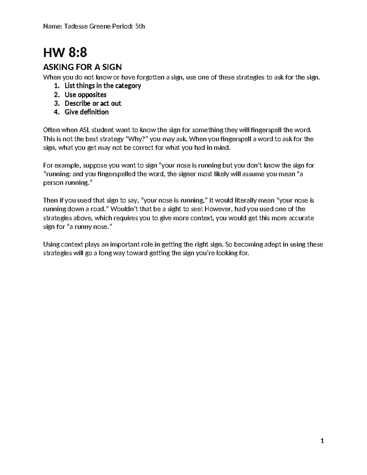 ASL HW 8: Strategies for Asking for a Sign in Sign Language - Studocu
