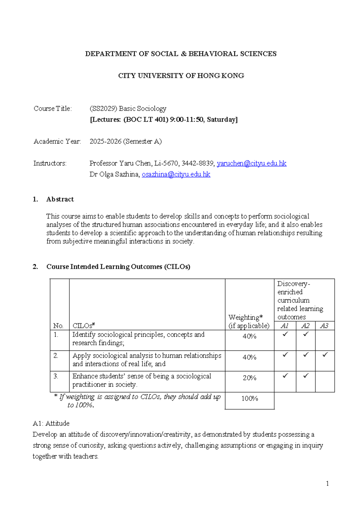 SS2029 Basic Sociology Course Outline - Semester A 2025 - Studocu