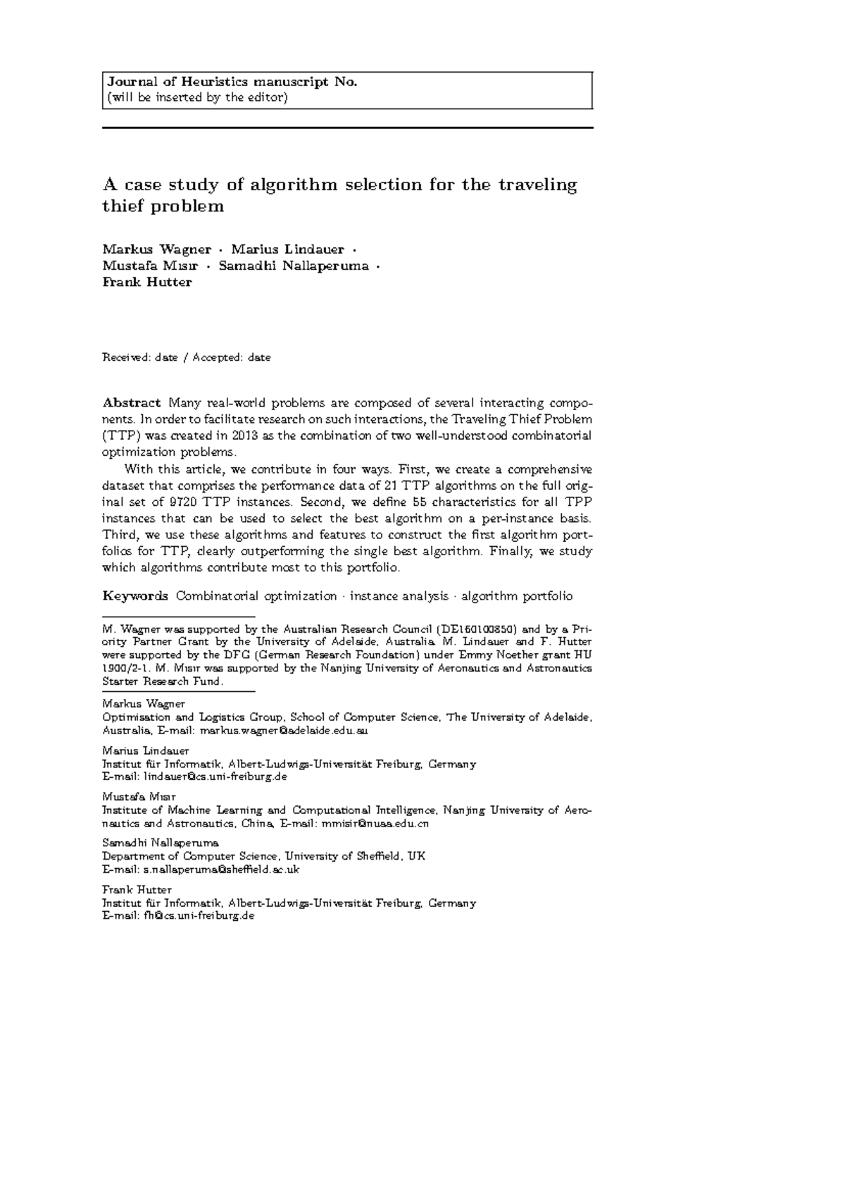 Case Study on Algorithm Selection for Traveling Thief Problem (TTP ...