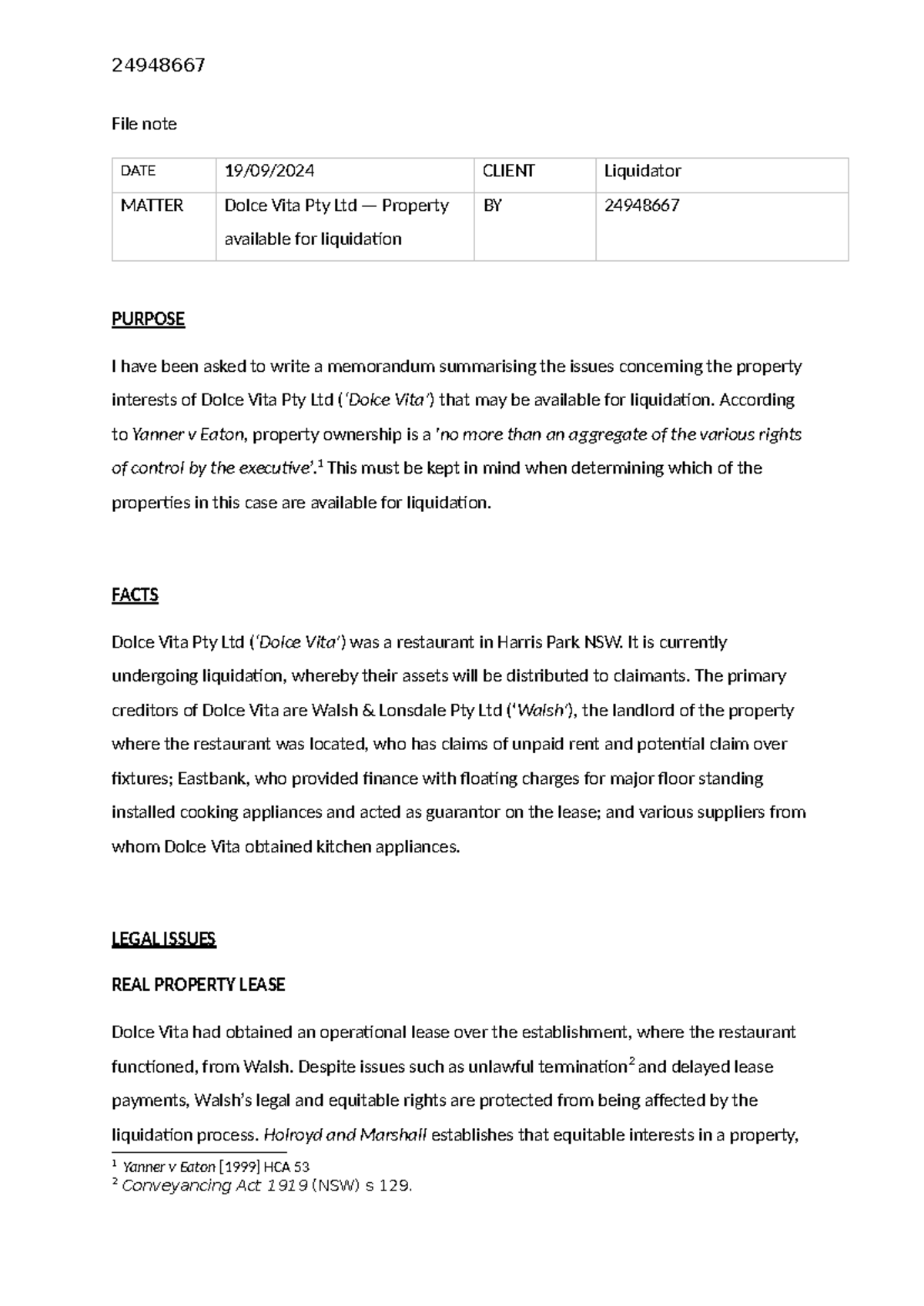 24948667 — Property and Commercial Law assignment - File note DATE 19 ...