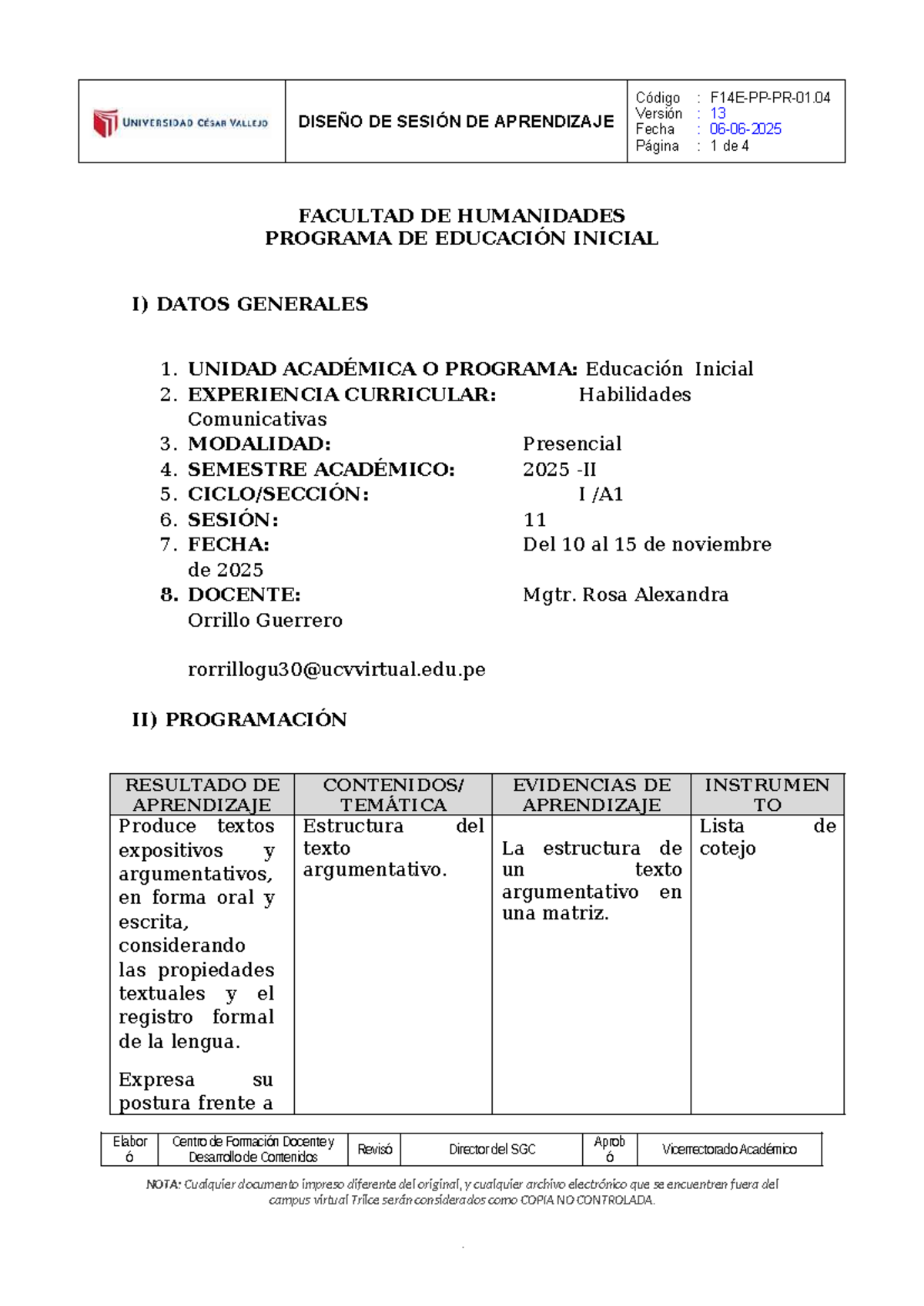 Diseño de Sesión de Aprendizaje 11 - Educación Inicial 2025 - Document Preview