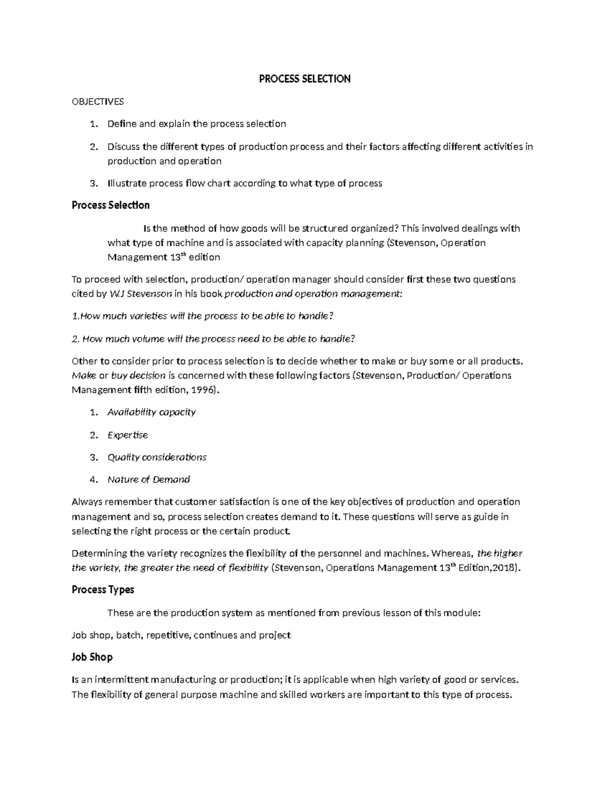 Process Selection in Production: Understanding Types & Factors - Studocu