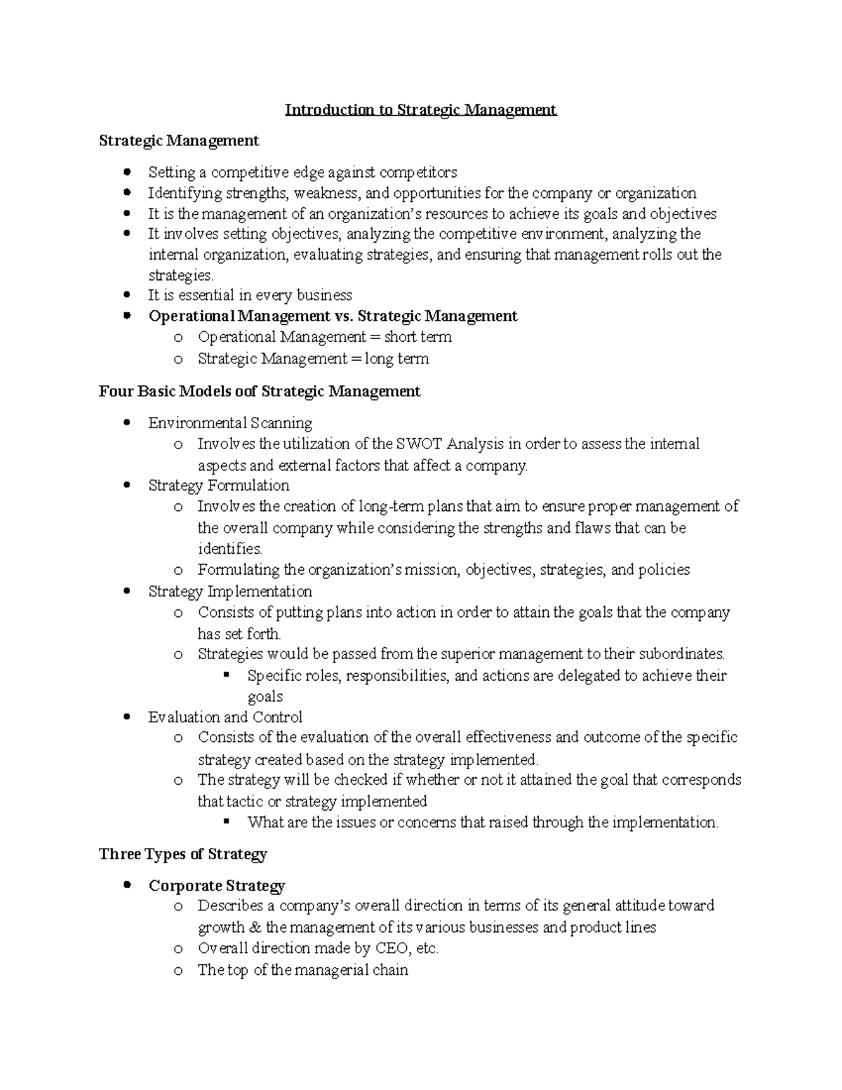 Introduction to Strategic Management - Introduction to Strategic ...