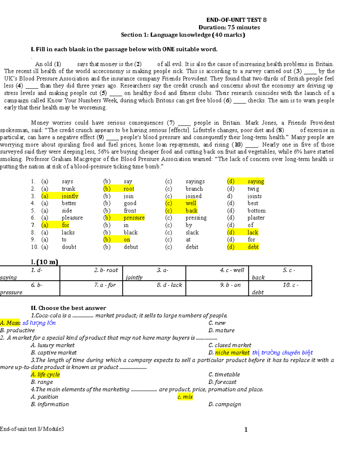 EOU UNIT 8 - Kết quả bài kiểm tra cuối đơn vị 8 - Studocu