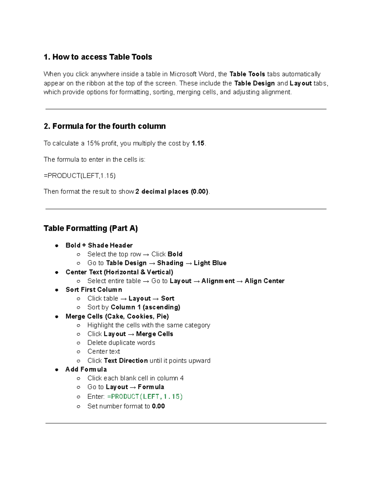 Management of Tables and Charts: MS Word Table Tools Guide - Studocu
