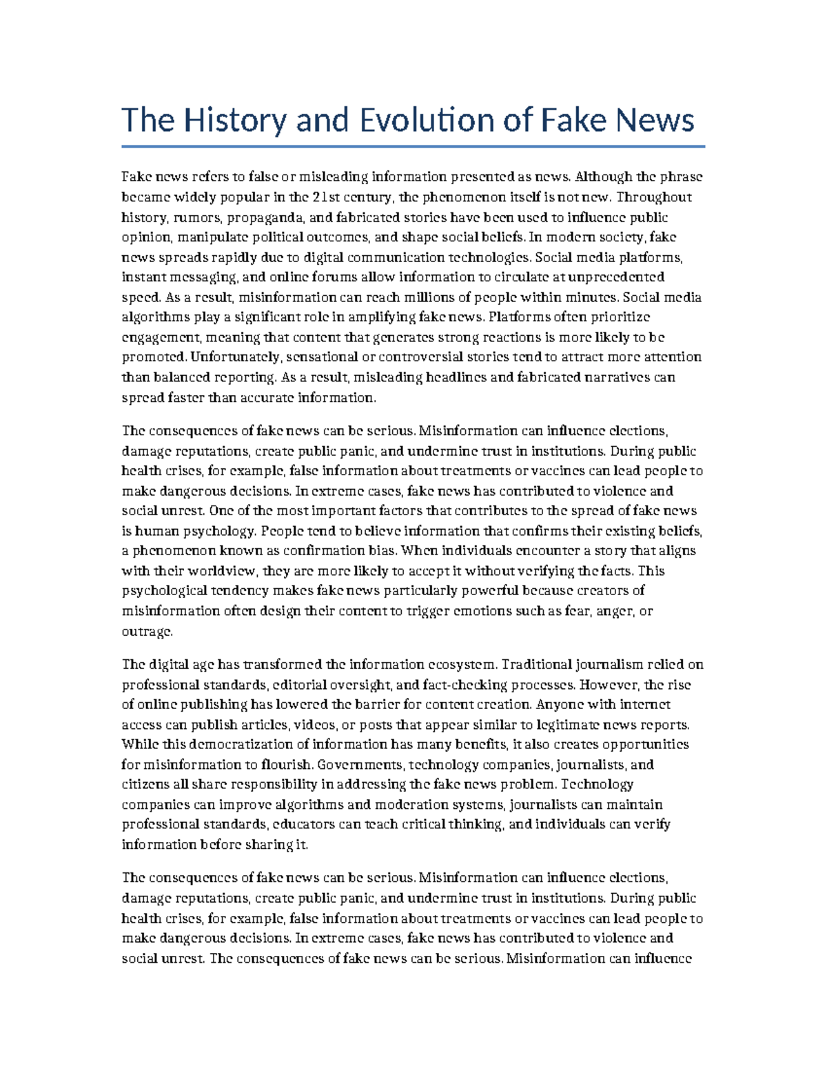 The Evolution and Impact of Fake News in the Digital Age - Studocu