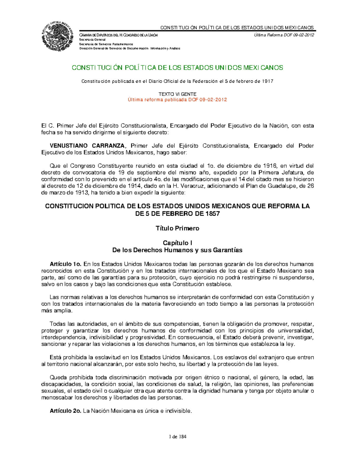 Constitucion politica de los estados unidos mexicanos - CÁMARA DE ...