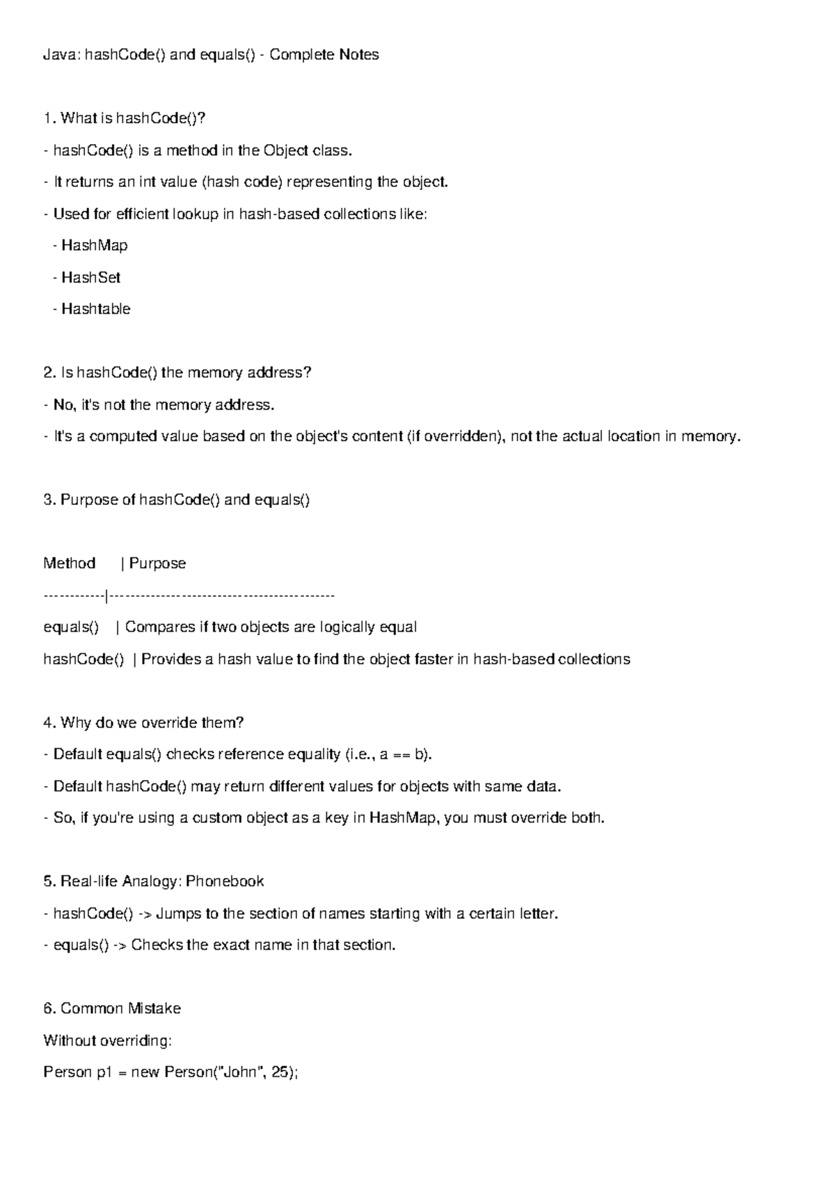 Java: hashCode() and equals() Complete Notes for CS101 - Studocu
