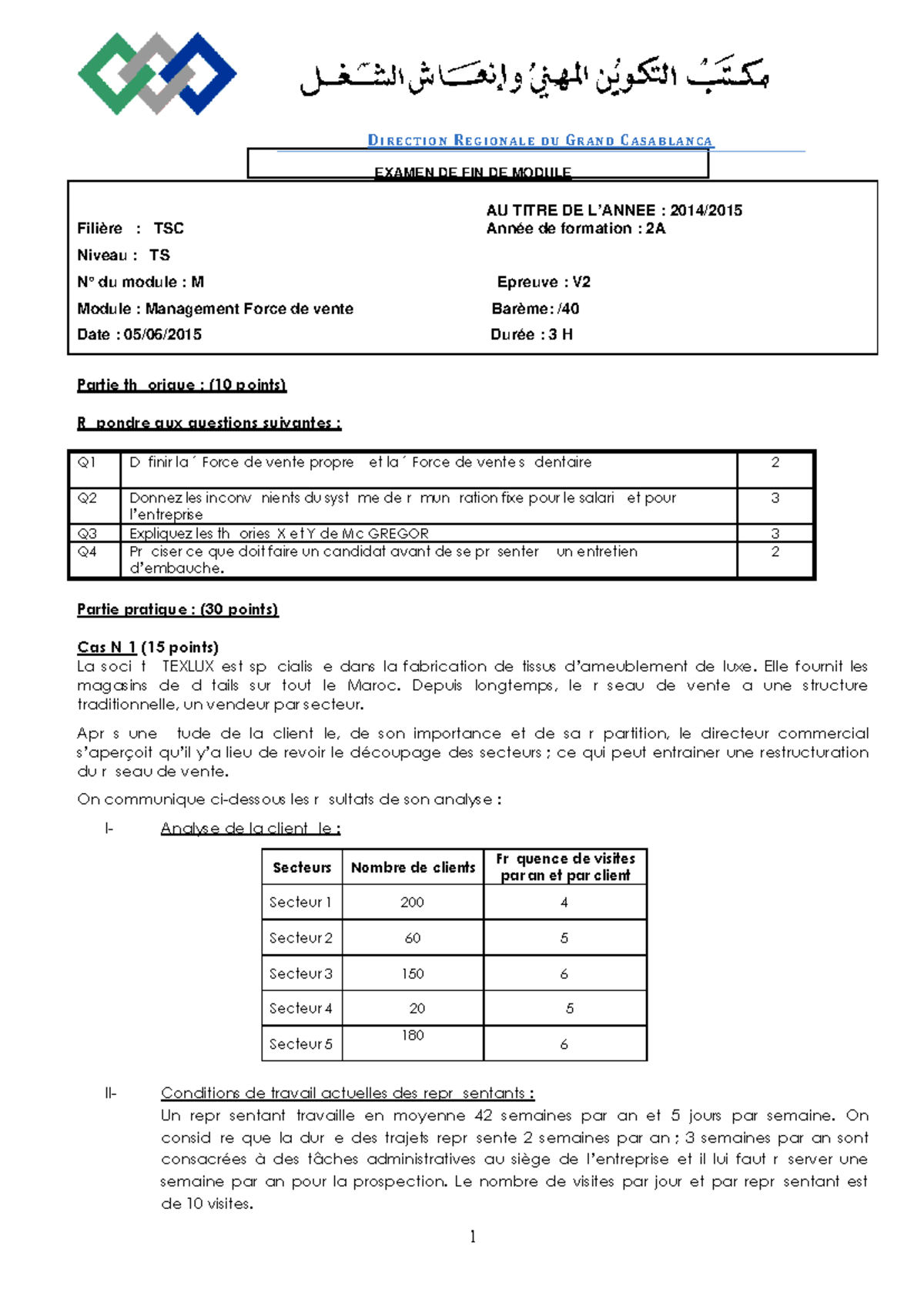 Examen de Fin de Module TSC TS - Management Force de Vente 2A - Studocu
