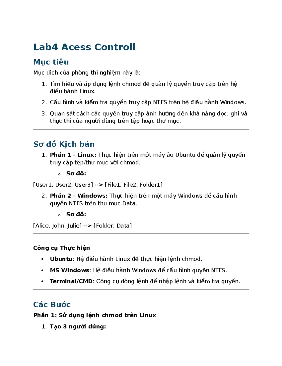 Lab4 Acess Control: Quản lý quyền truy cập trên Linux & Windows - Studocu