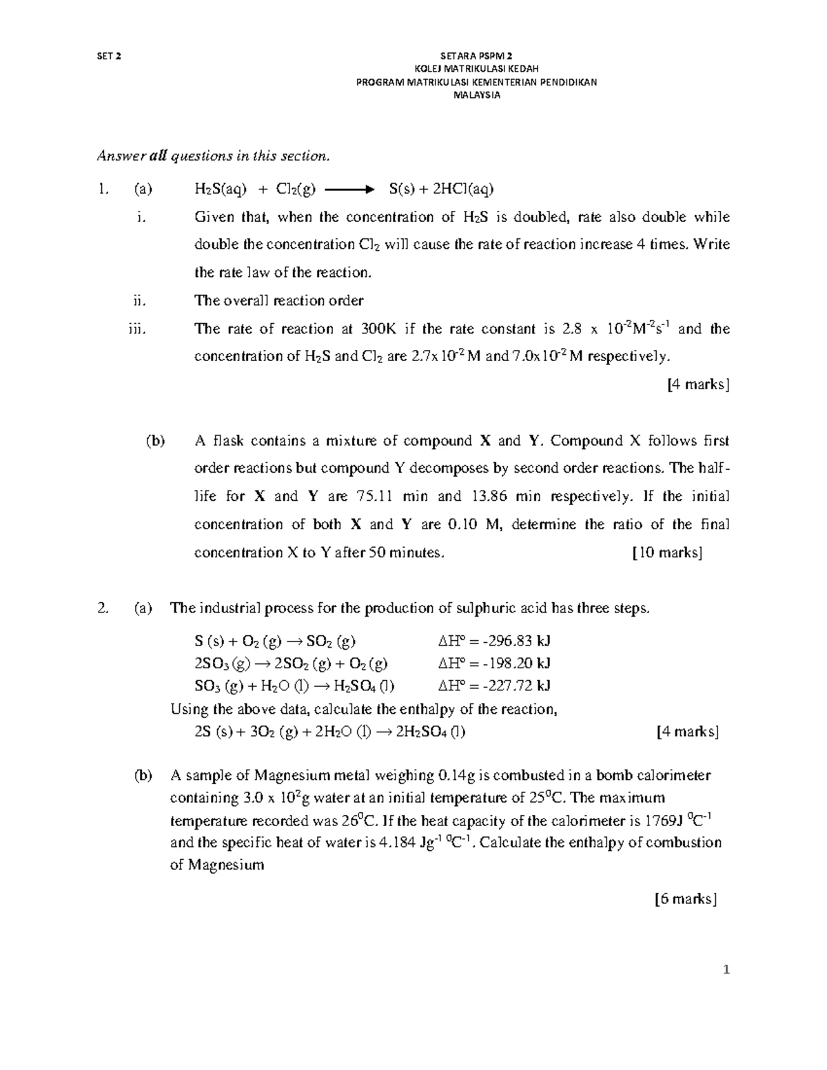 SK025 KMK SET 2 (Solution) for PSPM 2 Matrikulasi Kedah - Studocu