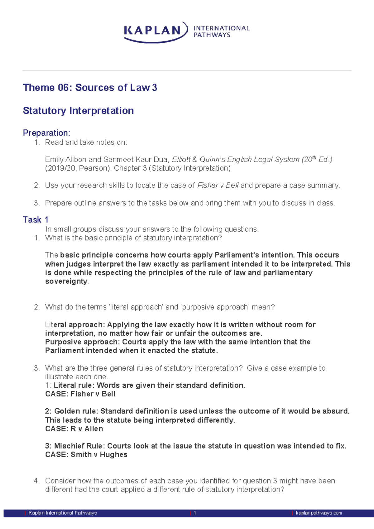 Theme 06: Sources of Law 3 - Statutory Interpretation Notes - Studocu