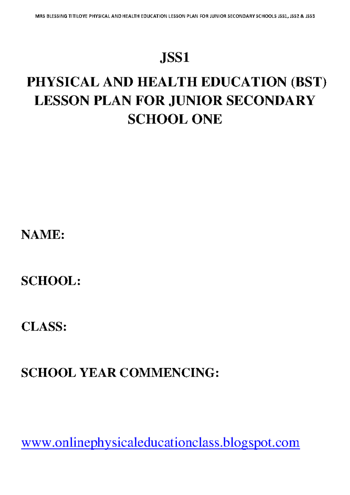 JSS1 PHE Second Term Lesson Plan: Focus on Sports and Safety - Studocu