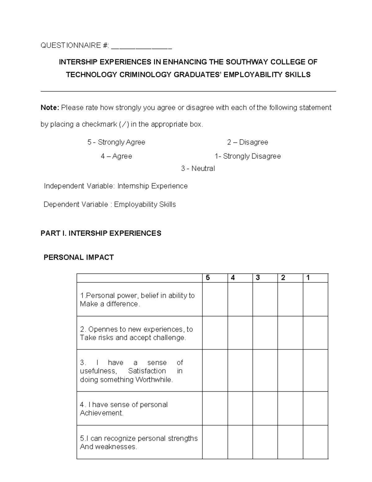 G10 Employability Skills & Internship Impact Questionnaire - Studocu