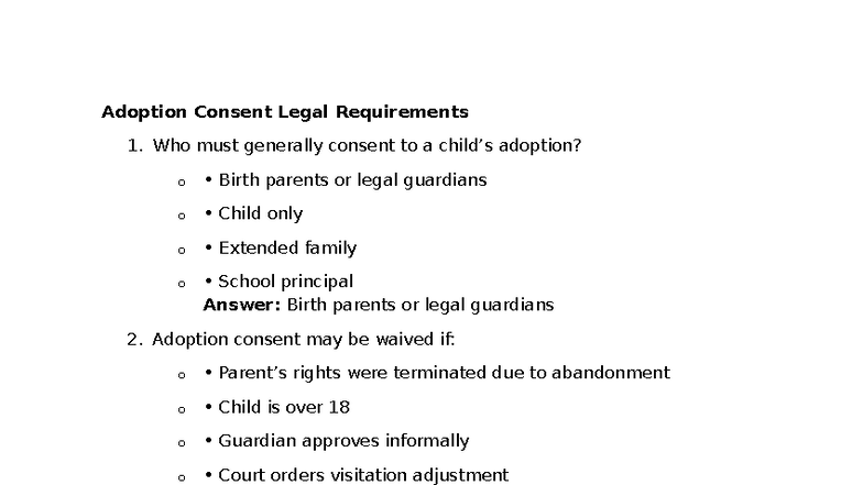 Adoption Consent Legal Requirements: Key Points and Guidelines - Studocu