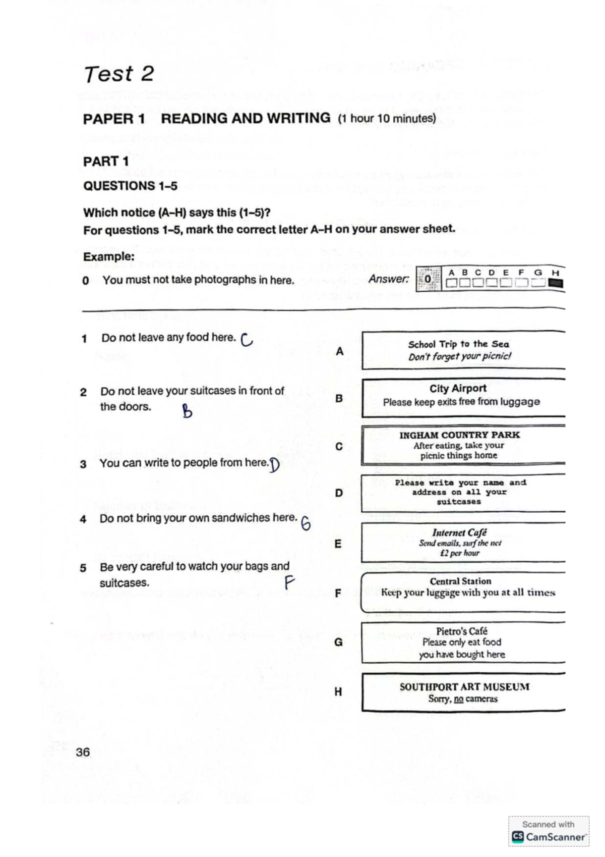 Ket 6 Test 2 - Reading and Writing Practice Questions - Studocu