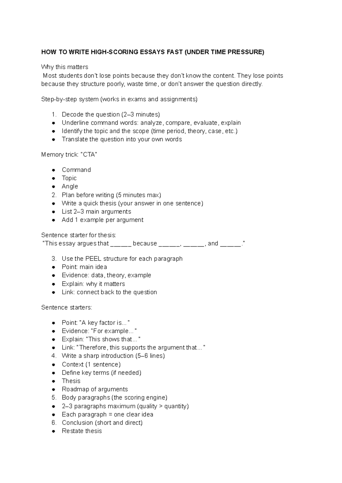 HOW TO Write HIGH-Scoring Essays FAST (Under TIME Pressure) - Studocu