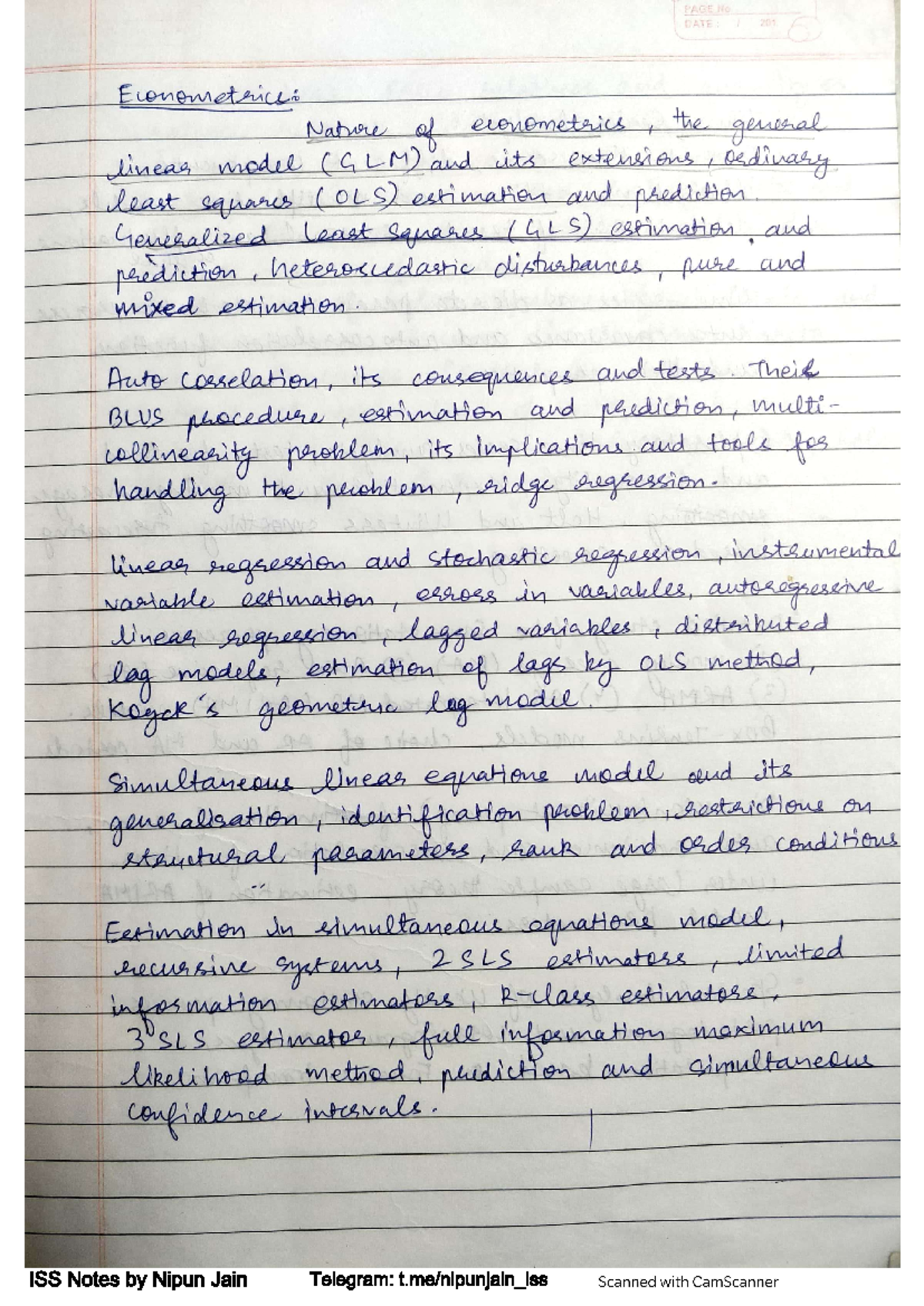 Econometrics I: Advanced Concepts & Techniques in Final Exam Notes ...