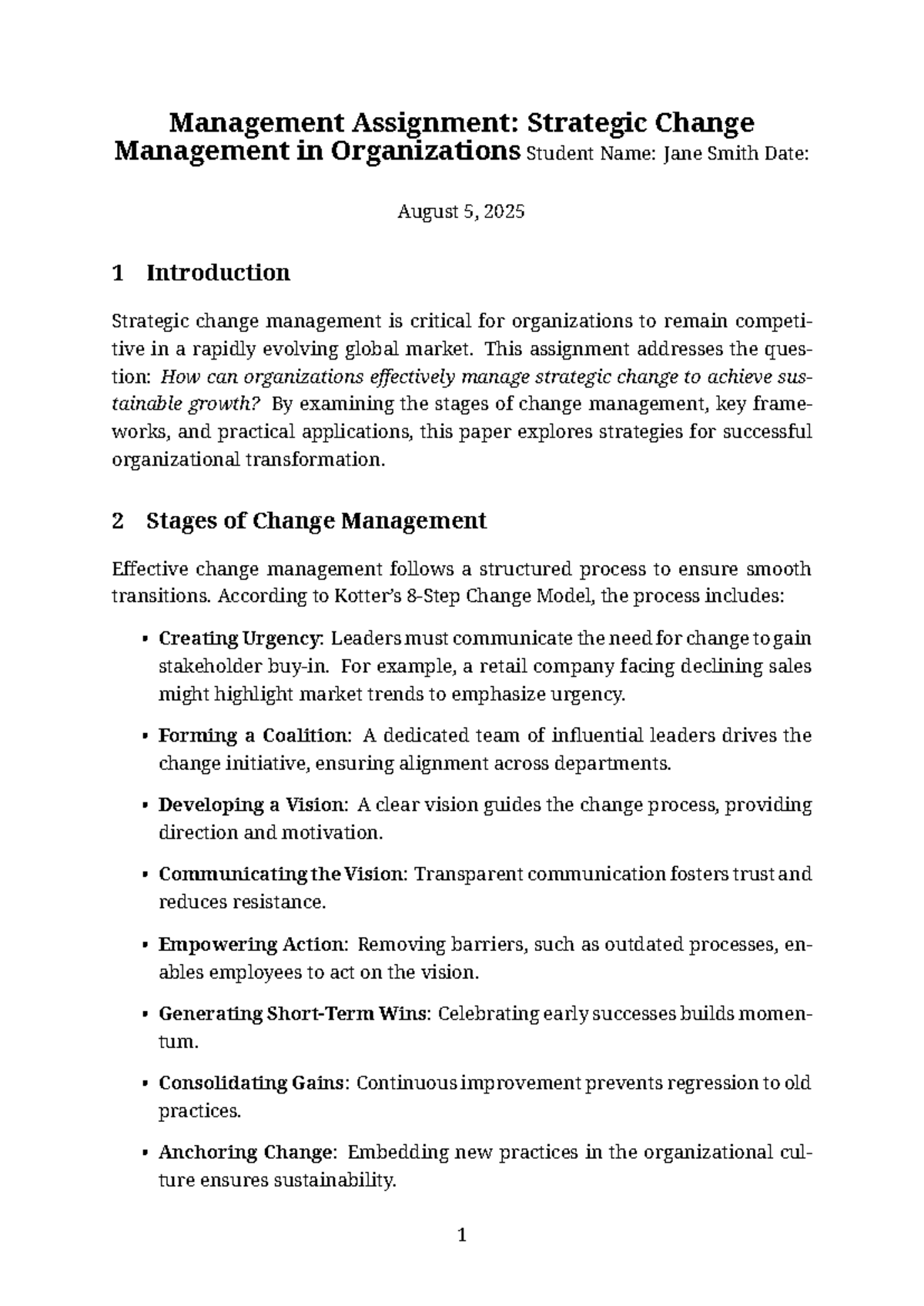 Strategic Change Management Assignment: Insights & Frameworks - Studocu