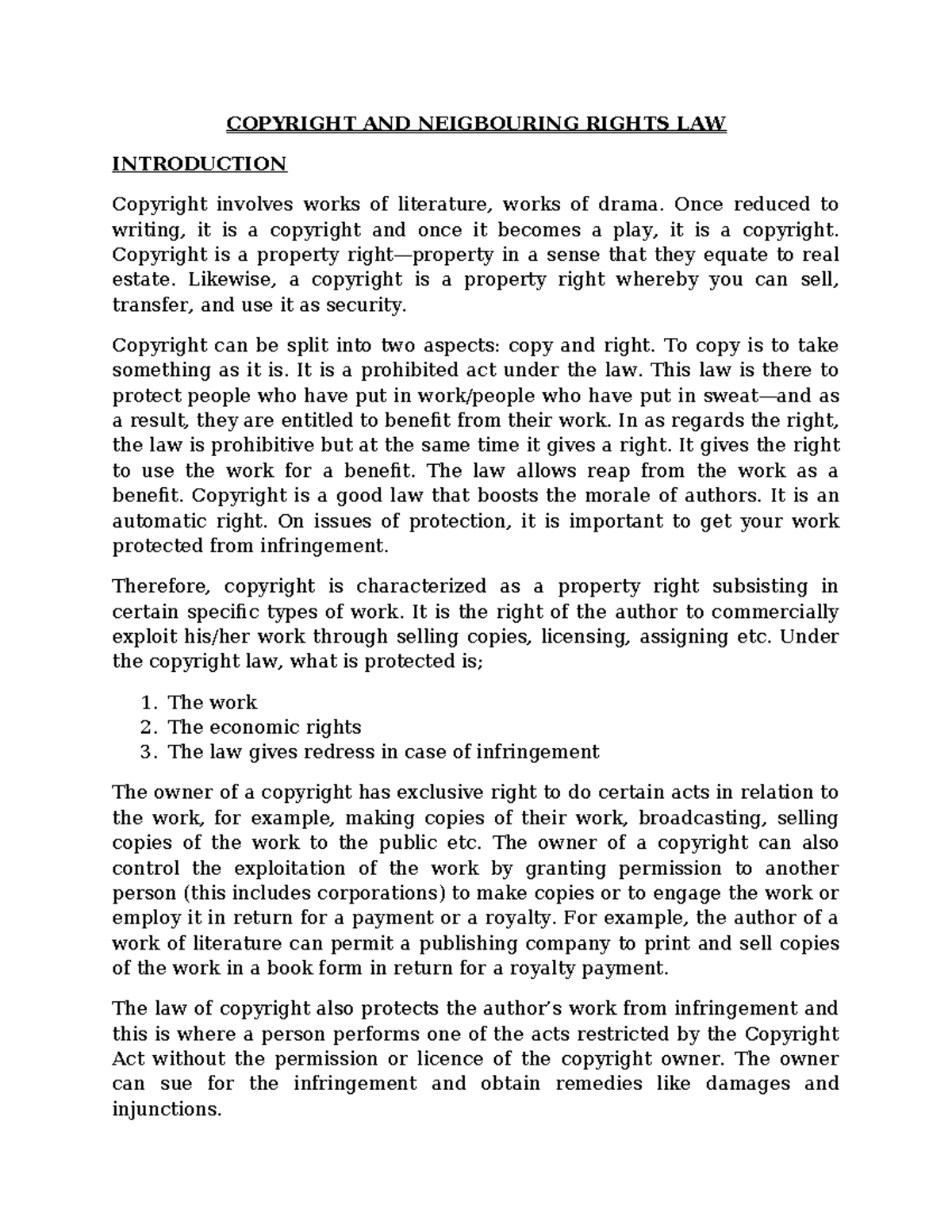 Copyright and Neighbouring Rights Law: An Introductory Overview - Studocu