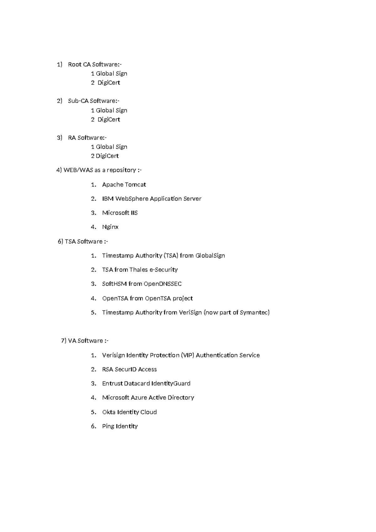 Software requirements for CA, RA, TSA, and VA software solutions - Studocu