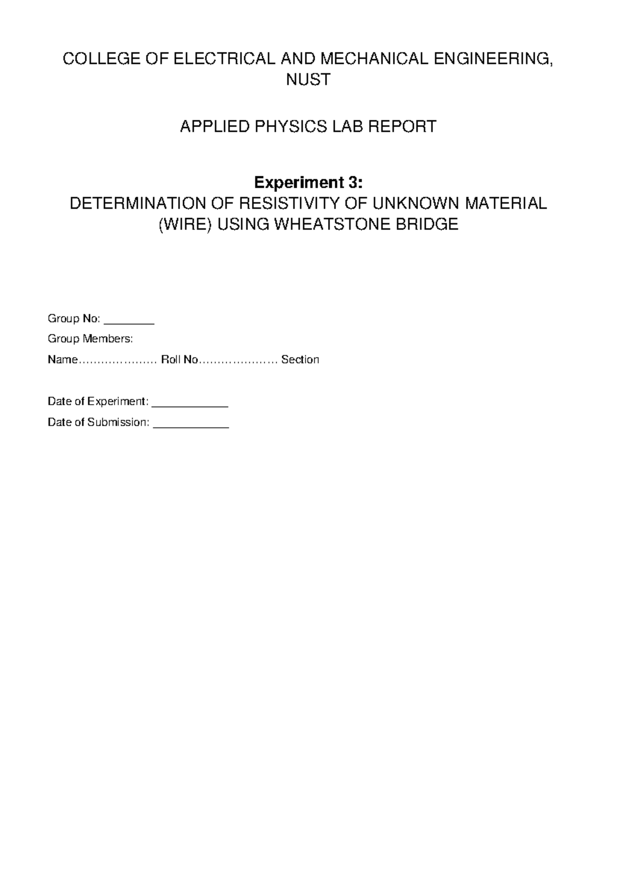 Lab Report 3: Determination of Resistivity Using Wheatstone Bridge ...