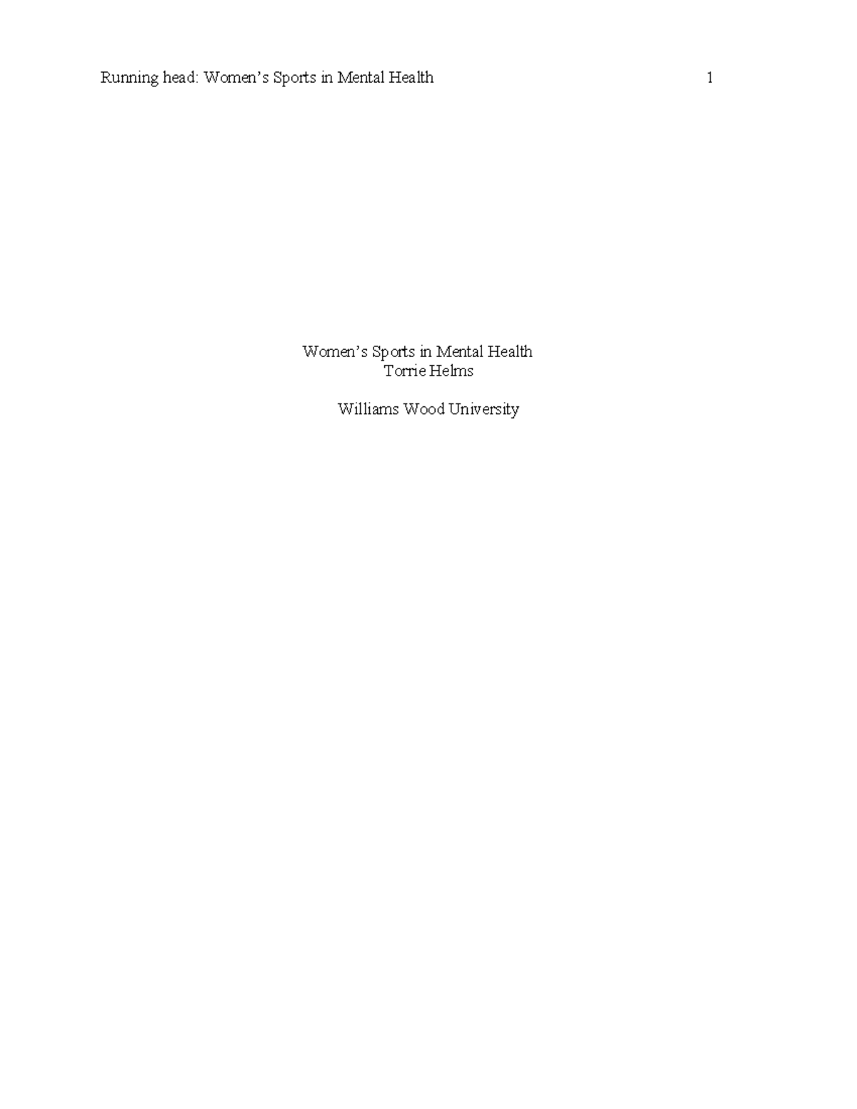 Womens Health Paper: The Impact of Sports on Mental Health - Studocu
