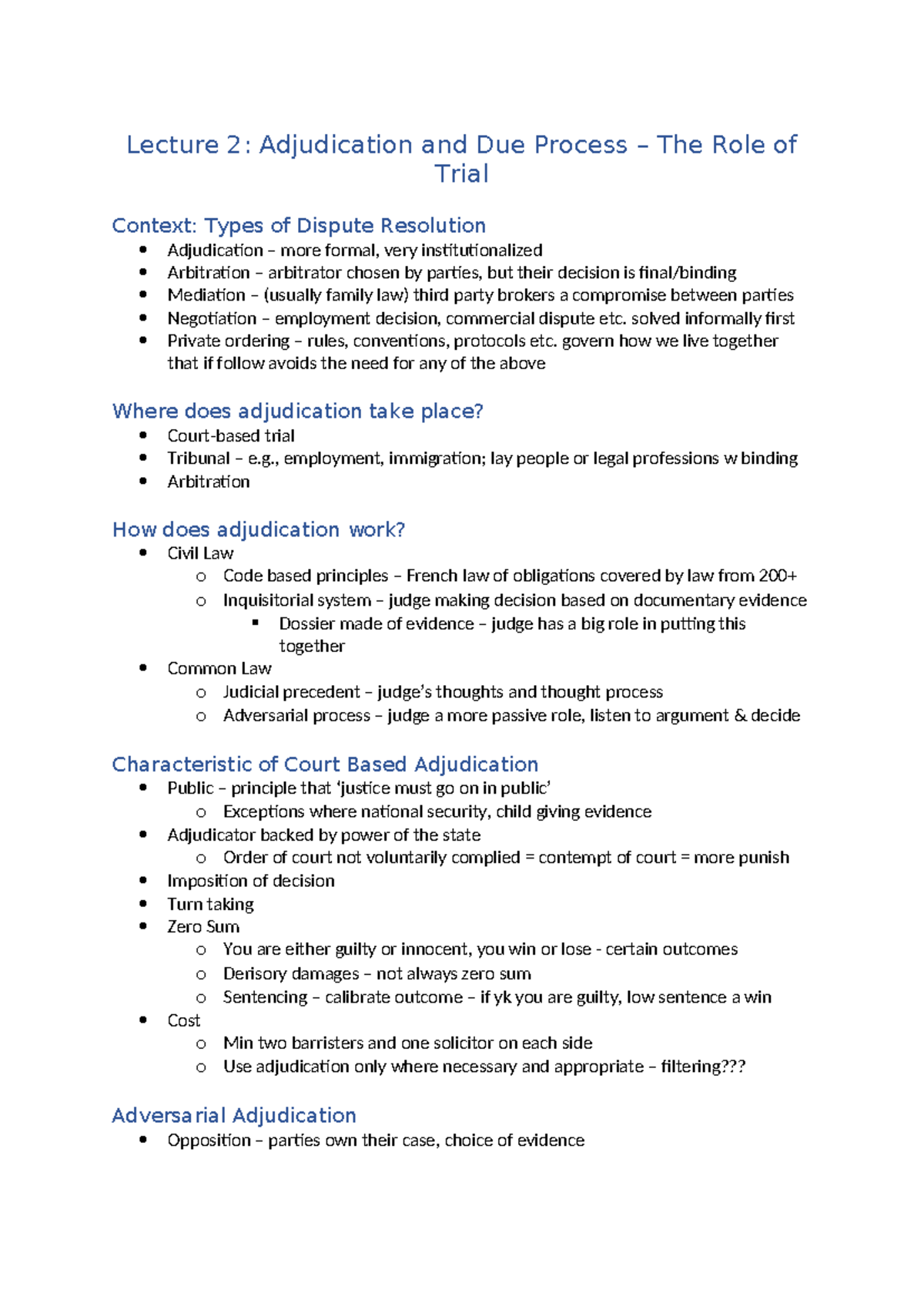 Lecture 2 - The Role of Trial - Lecture 2: Adjudication and Due Process ...