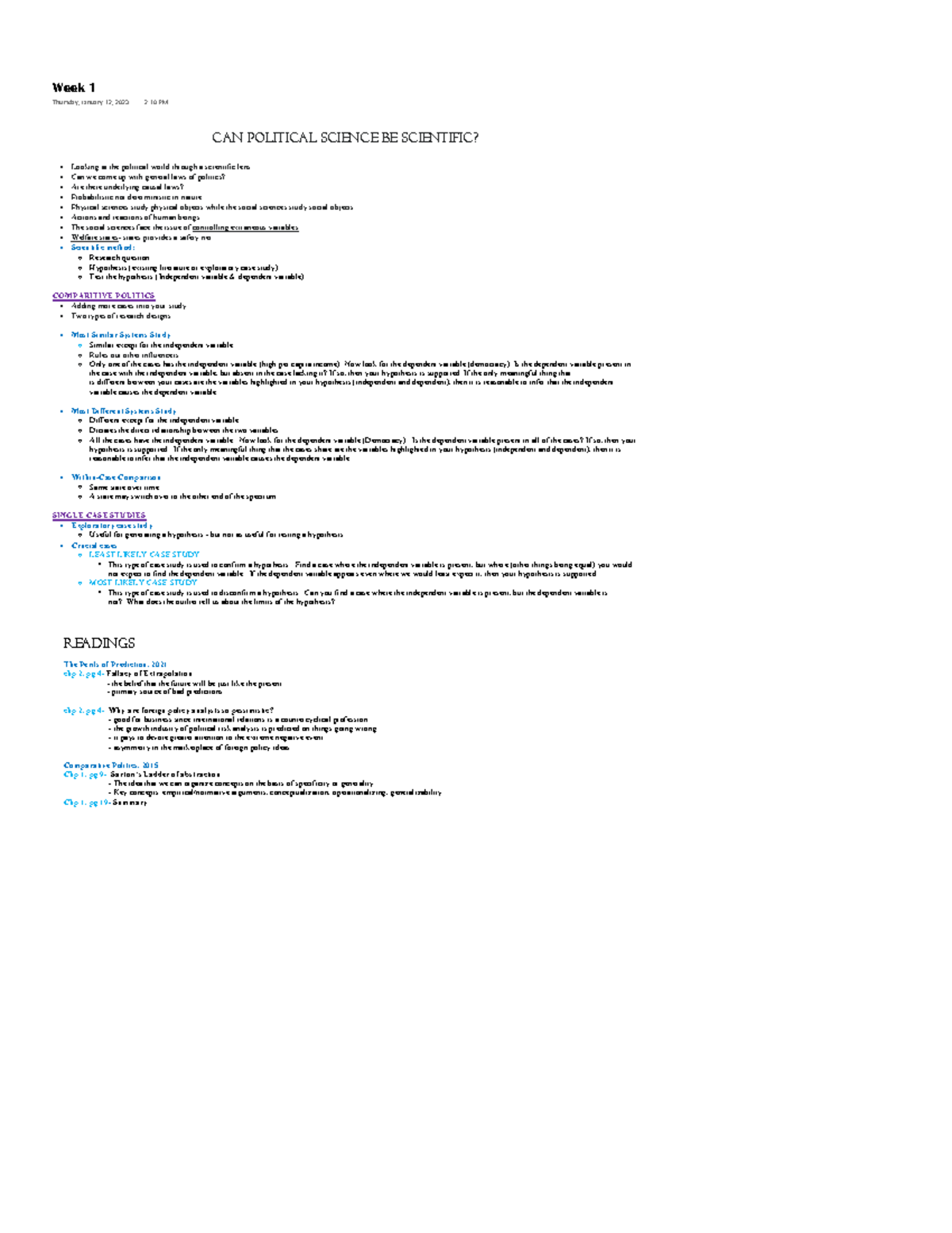 Week 1 Lecture Notes: Can Political Science Be Scientific? (POLSCI 1AB3 ...