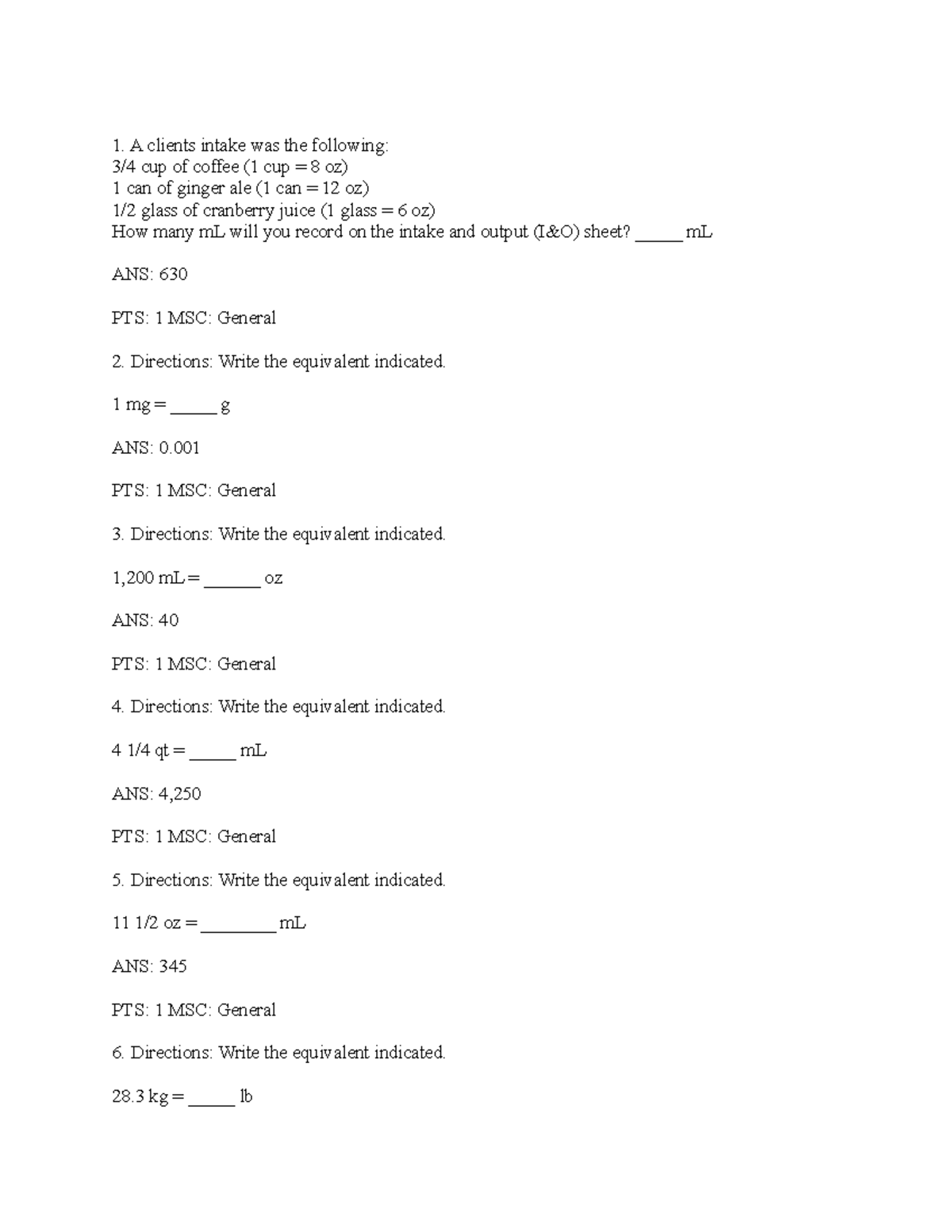 Dosage Calculation Practice Questions (Course Code: NRS 101) - Studocu