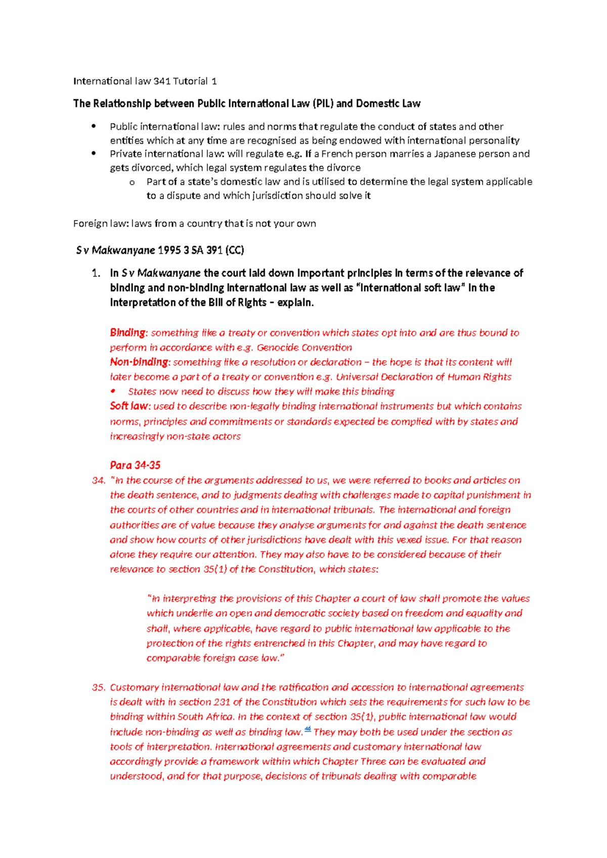 Tutorial 1 answers international law - International law 341 Tutorial 1 ...