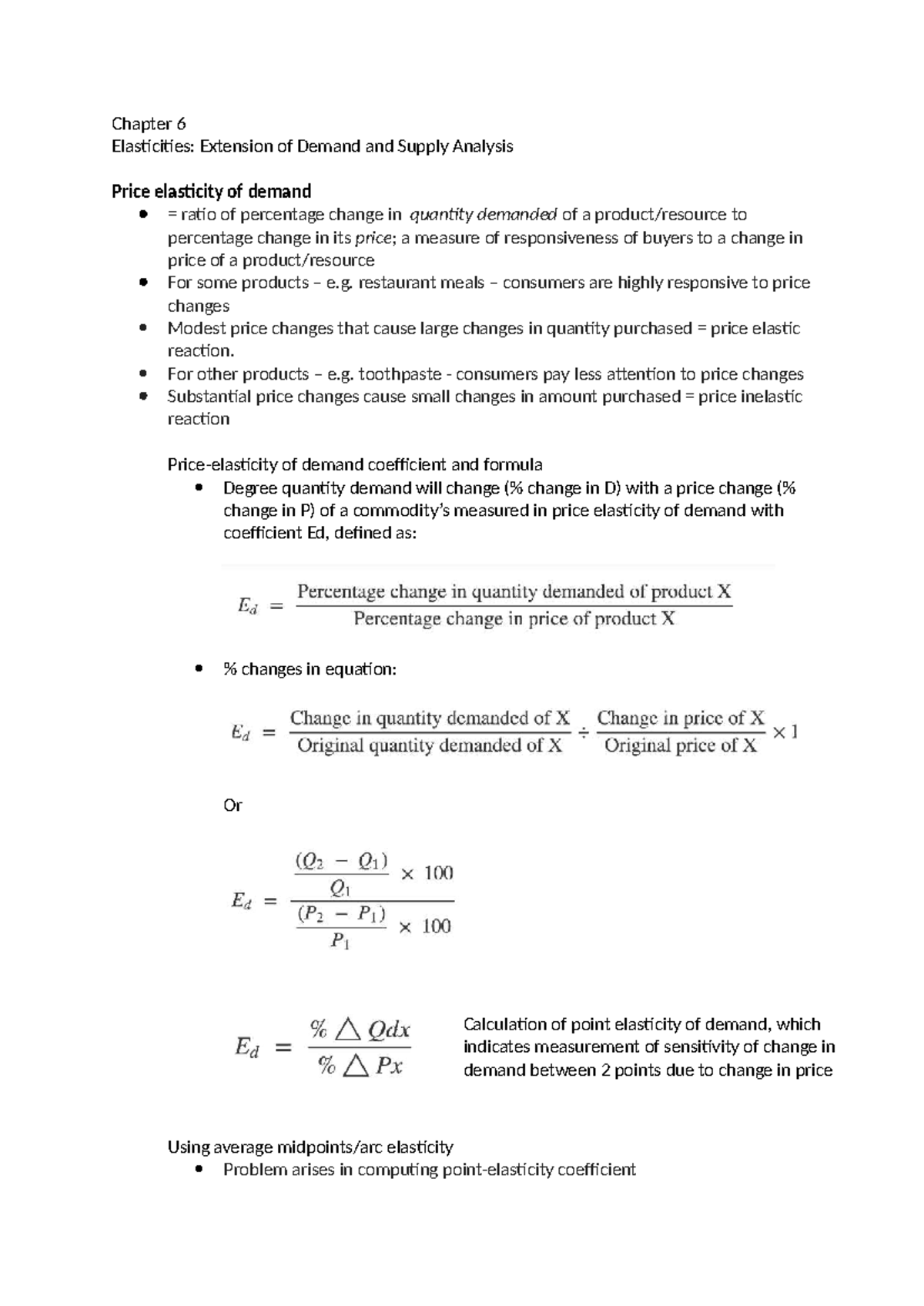 EKN Chapter 6 Summary: Elasticities in Demand & Supply Analysis - Studocu