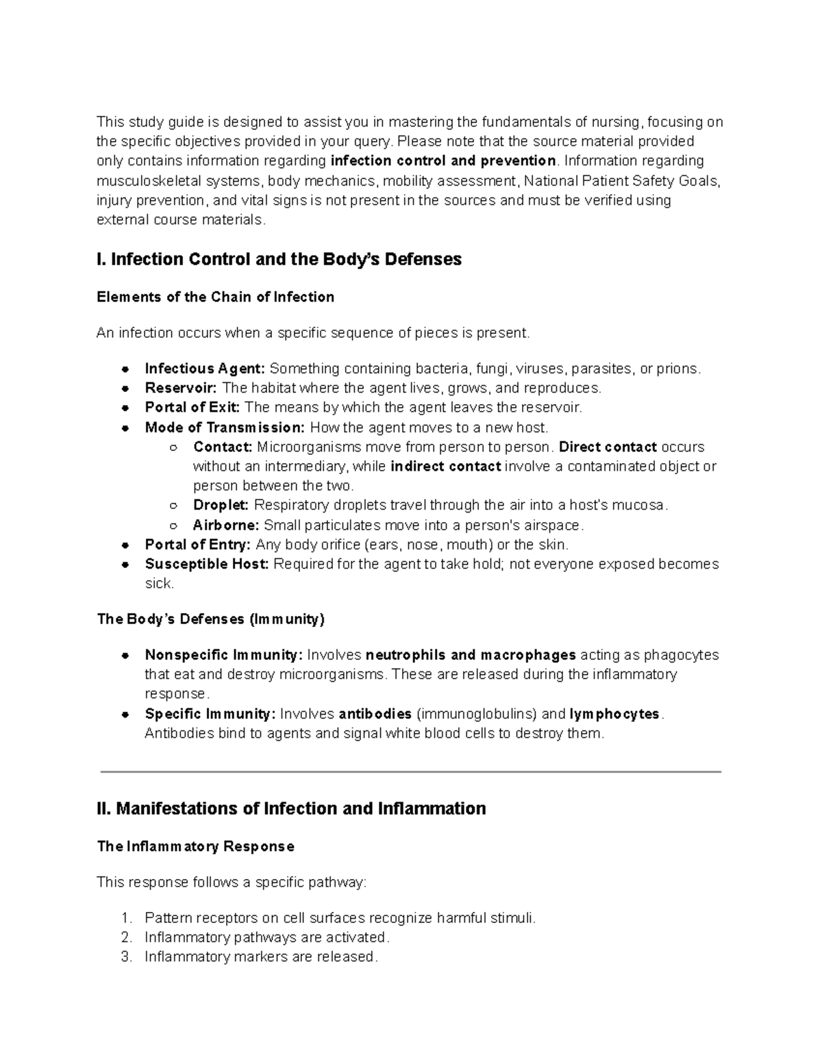 Infection Control and the Body's Defense Study Guide (NURS 101) - Studocu