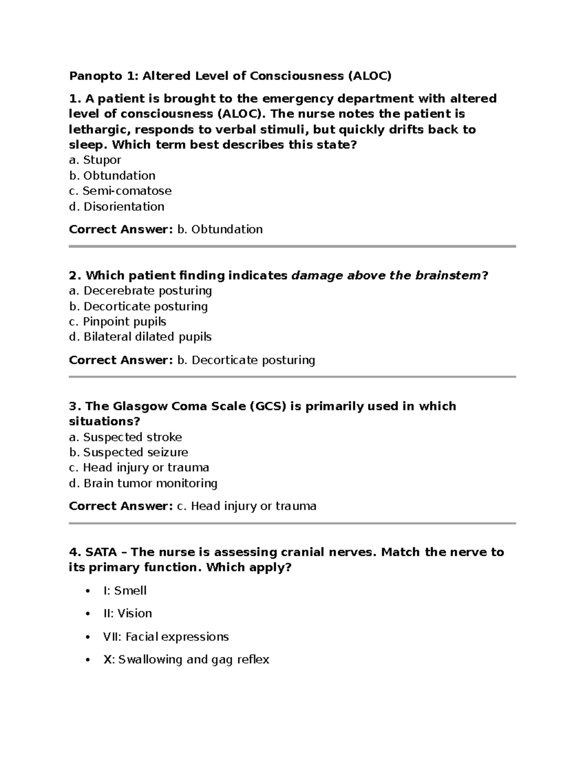 Exam 3 Sample Questions for NUR 242: ALOC, ICP, TBI, SCI, Burns - Studocu