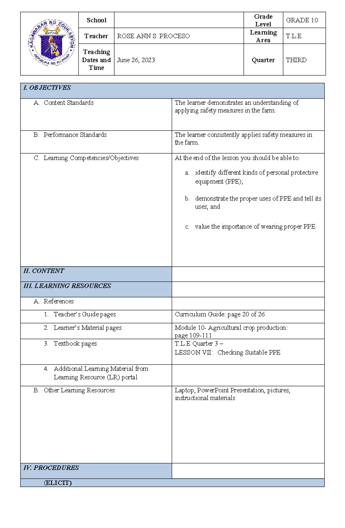 DLP-7Es-Demo Teaching Ranking 2023: PPE Lesson Plan for Grade 10 - Studocu