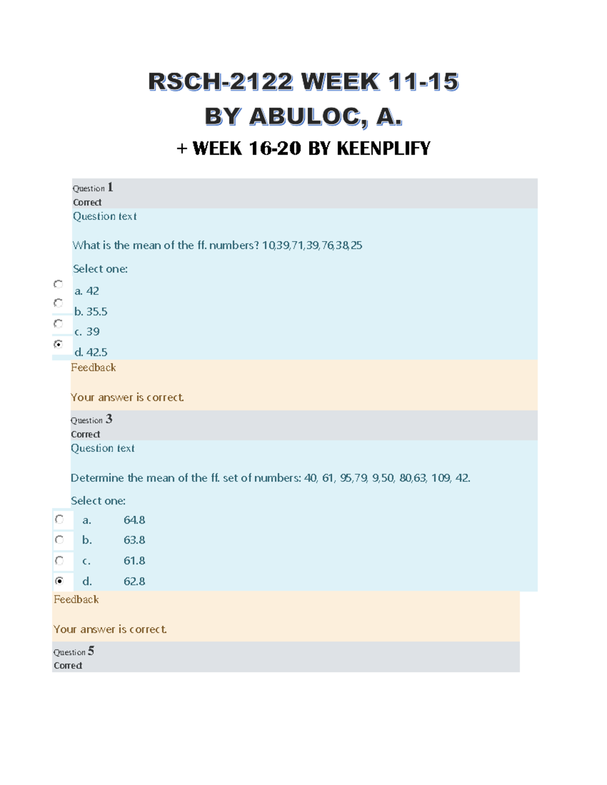 RSCH-2122 WEEK 16-20 Quiz Answers by Keenplify - Document Preview